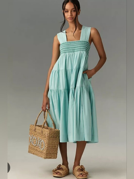 Anthropologie Dresses & Skirts - Anthropologie Helena Square-necked Tiered Midi Dress NWOT